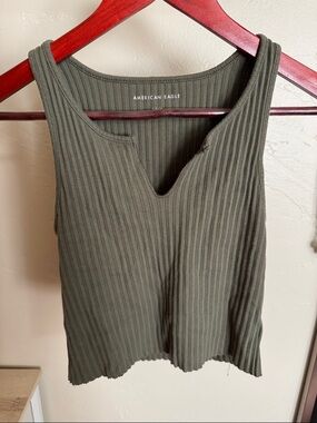 American Eagle Outfitters Olive Ribbed Notch-Neck Tank